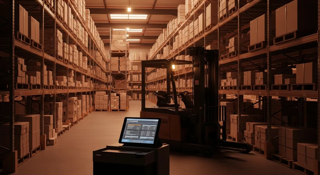 London ecommerce warehouse with a tablet showing an online store