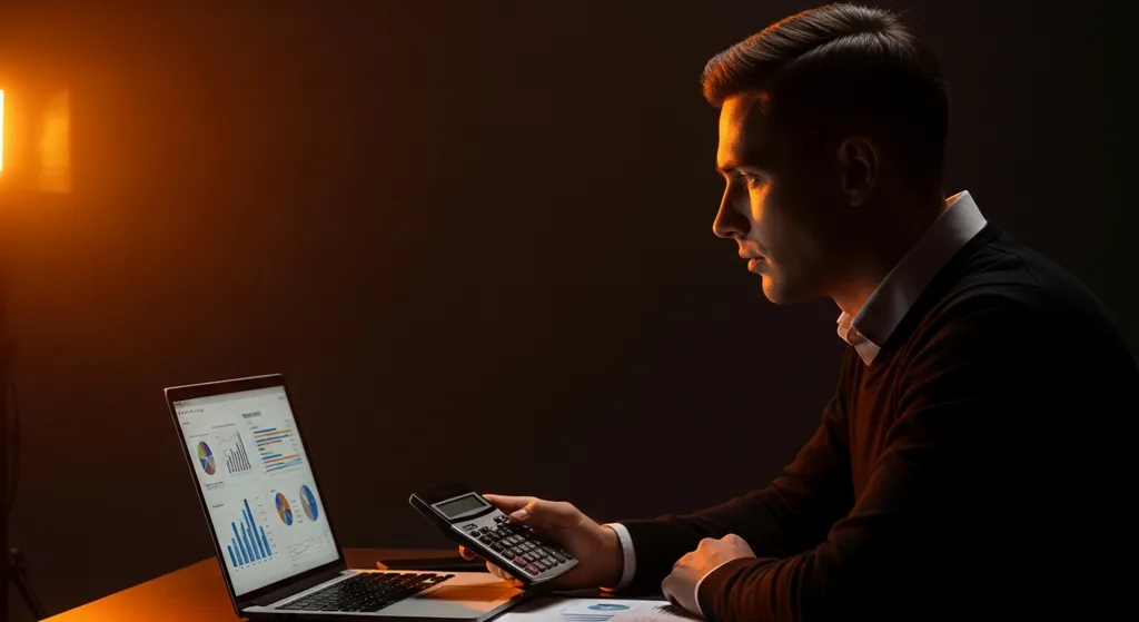 Bristol marketer reviewing budget concept with calculator and laptop