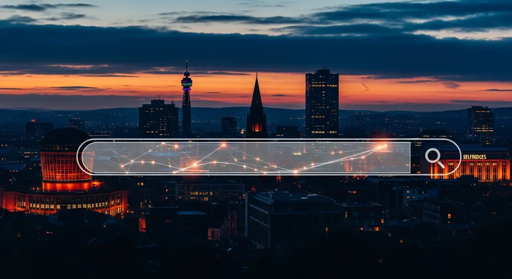 Birmingham skyline with abstract Google Maps overlay