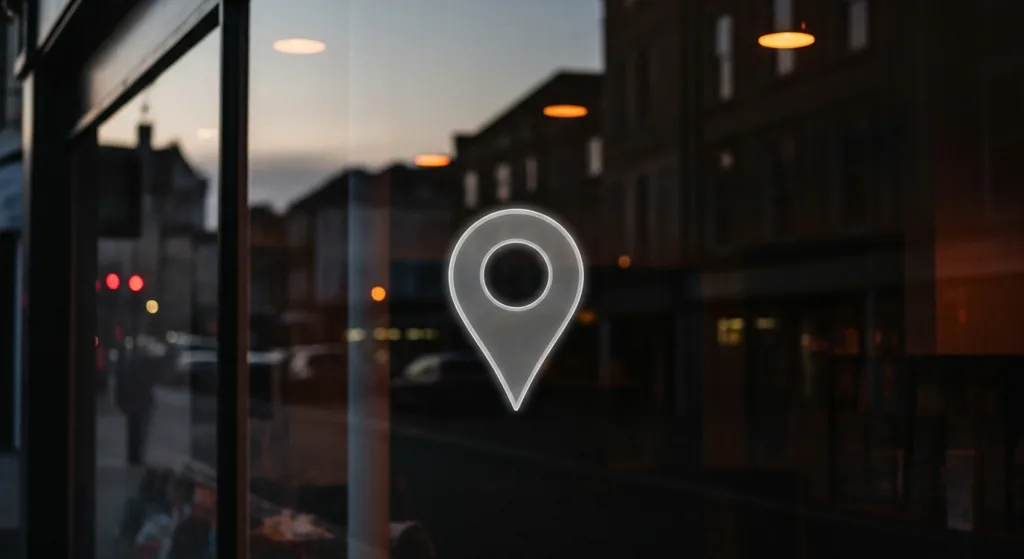 Bristol shop interior with abstract Google Maps pin overlay