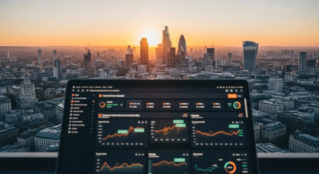 London skyline with SEO analytics overlay