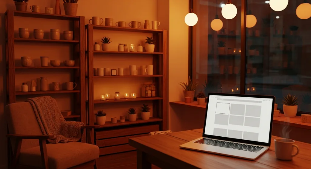 Cosy small business shopfront with laptop showing a clean website