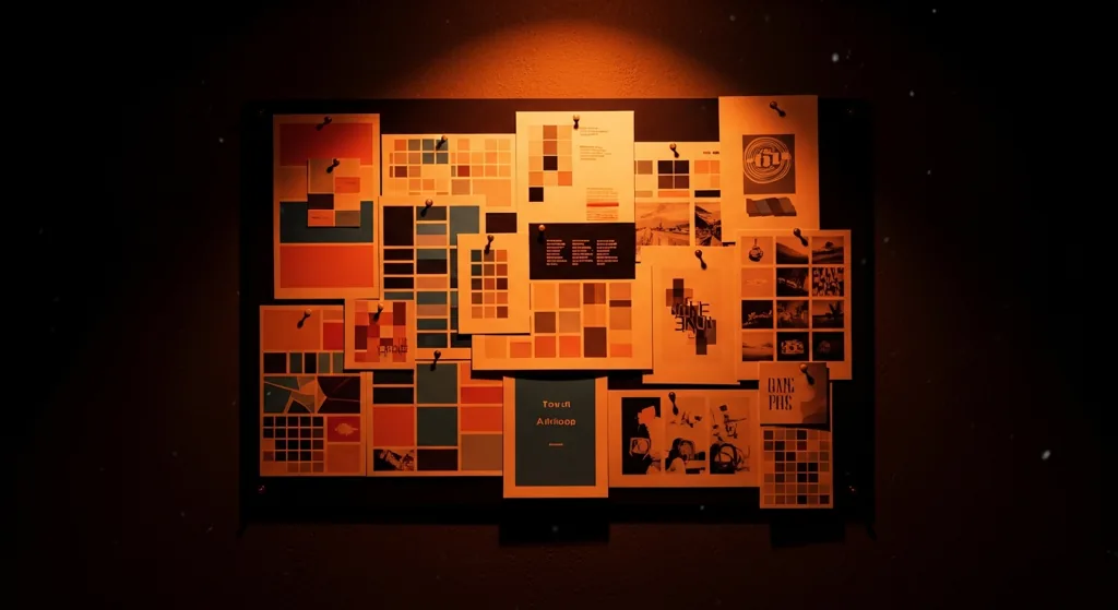 Mood board of 2026 web design trends on a Bristol studio desk