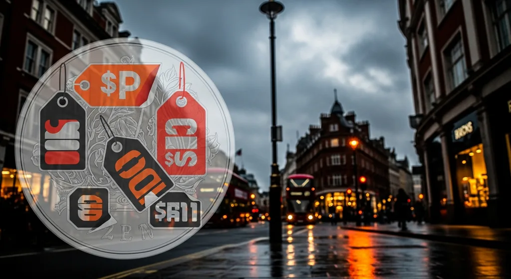 Pricing concept overlay on a London street at dusk