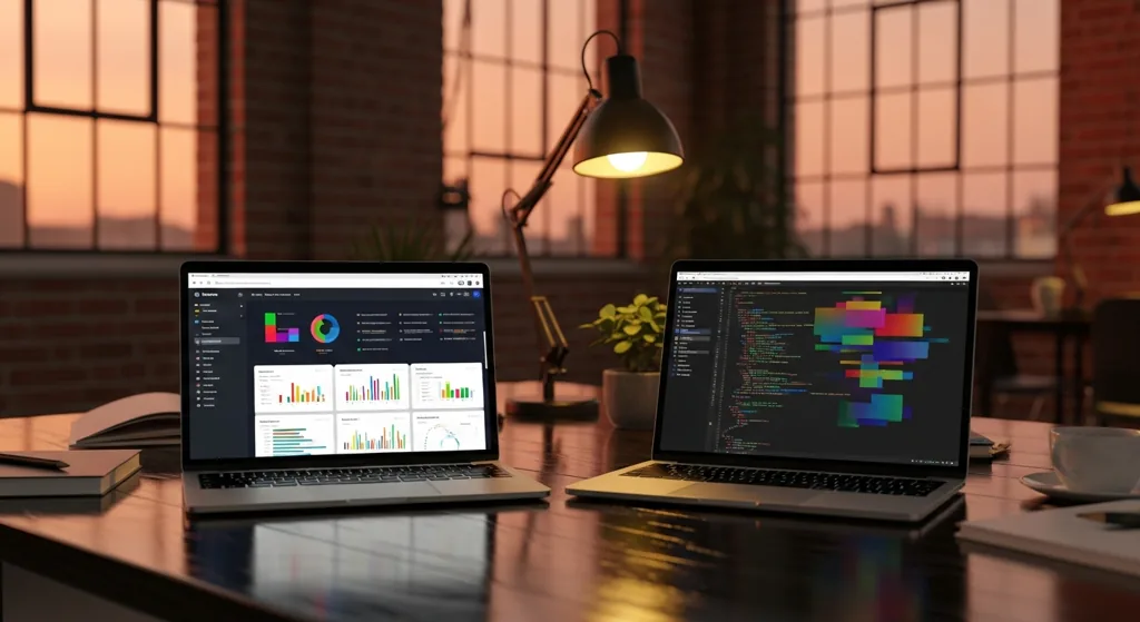 WordPress vs custom website on two laptops side by side