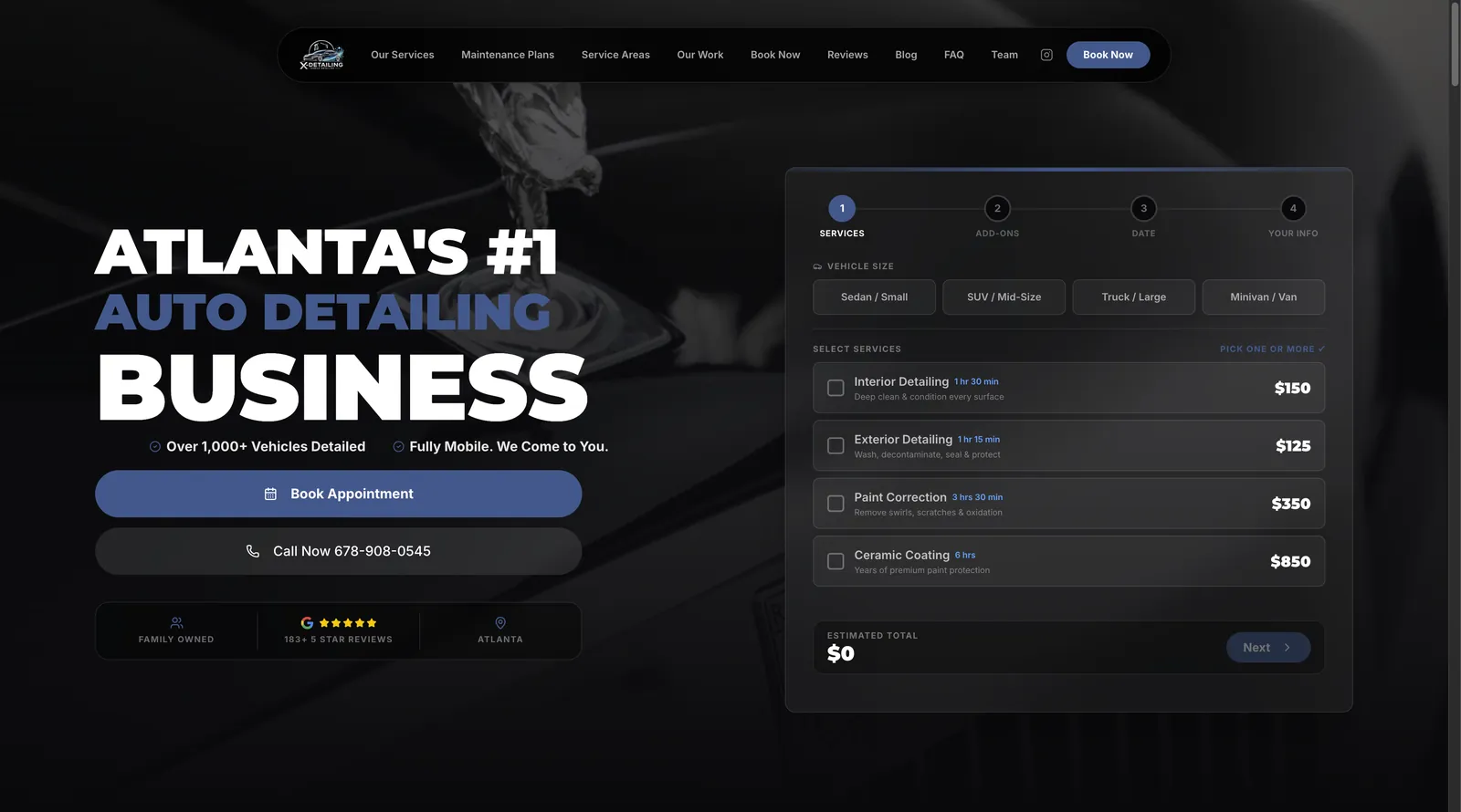 X-Detailing website built by Sitement